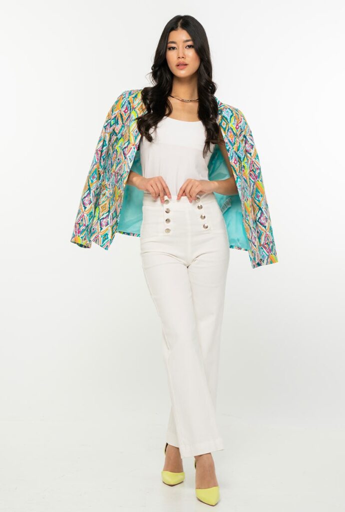 Pantaloni dama Hermosa alb denim