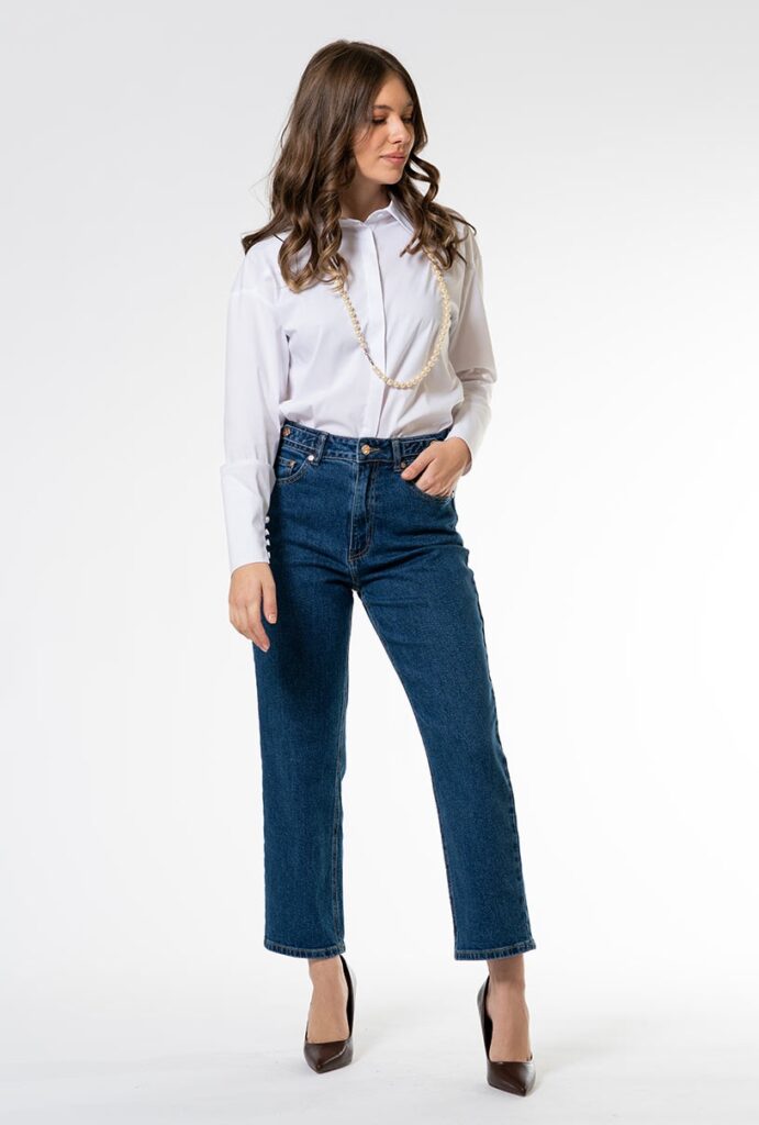 Pantaloni dama Hermosa bleumarin bumbac