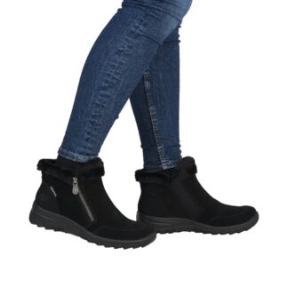 Botine dama Rieker negru piele intoarsa L7188-00