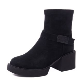 Botine dama Feeling negru piele intoarsa