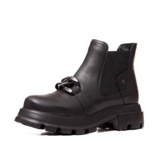 Botine dama elegant casual Leofex negru piele naturala