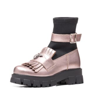Ghete dama fashion Leofex bronz piele naturala si textil