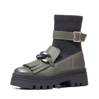 Ghete dama fashion Leofex kaki piele naturala si textil
