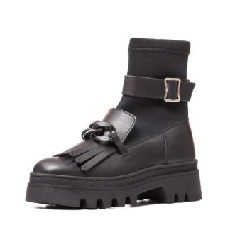 Ghete dama fashion Leofex negru piele naturala si textil