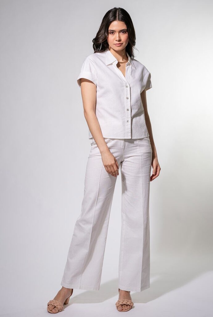 Pantaloni dama Hermosa alb in