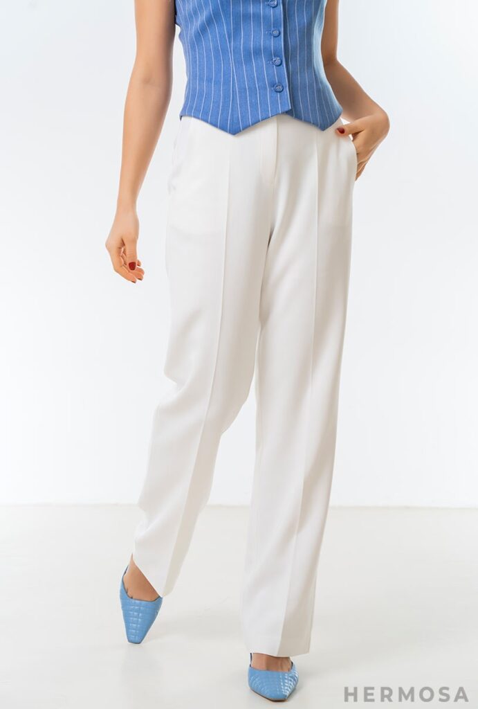 Pantaloni dama Hermosa alb vascoza