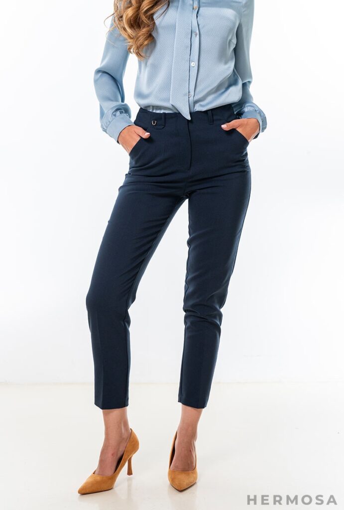 Pantaloni dama Hermosa bleumarin bumbac