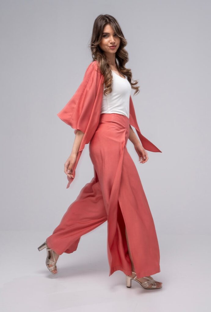 Pantaloni dama Hermosa portocaliu rayon