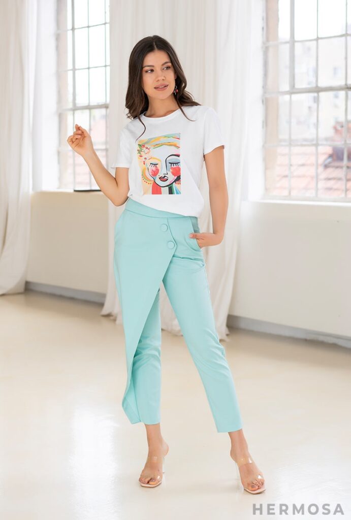 Pantaloni dama Hermosa vernil bumbac
