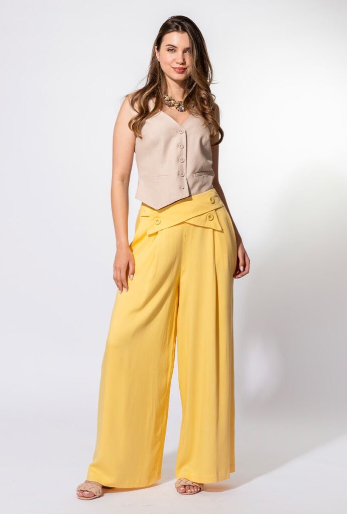 Pantaloni dama Hermosa galben vascoza