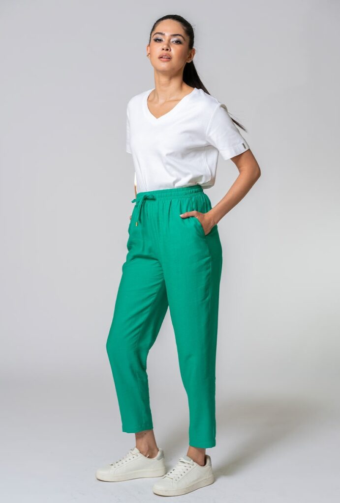 Pantaloni dama Hermosa verde rayon
