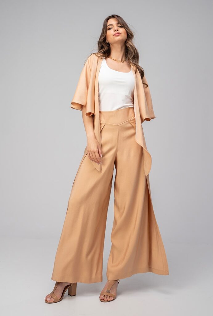 Pantaloni dama Hermosa bej rayon