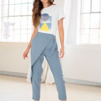 Pantaloni dama Hermosa bleu rayon