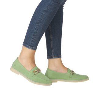 Pantofi dama casual Remonte D2F00-52 din piele verde piele naturala