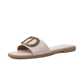 Papuci dama PASS Collection AGQS80013B 52-N crem piele naturala