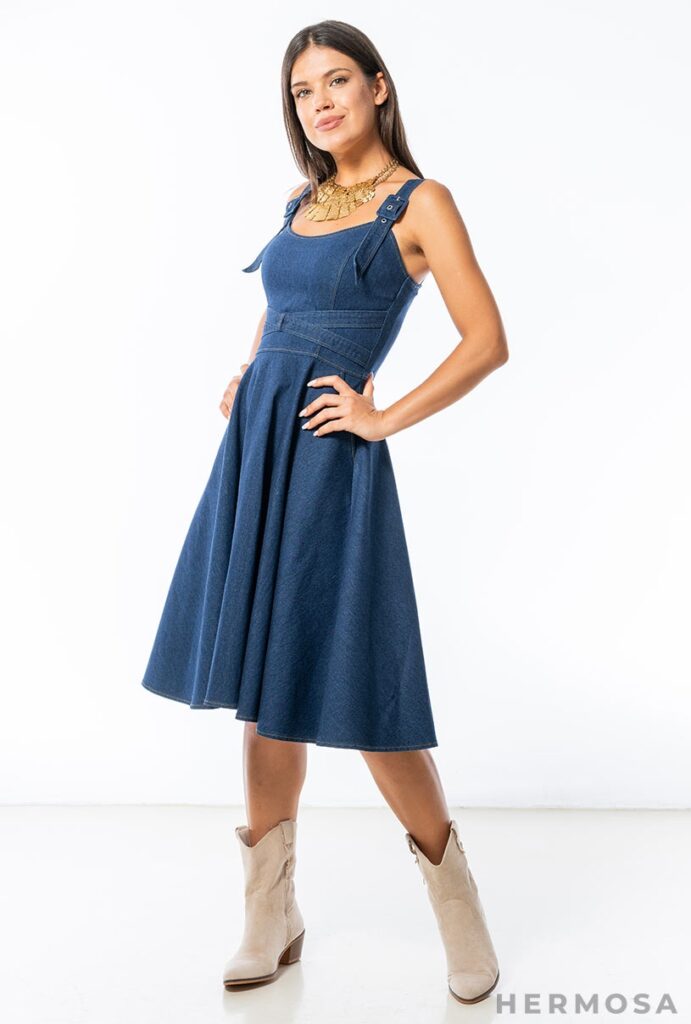 Rochii dama Hermosa bleumarin bumbac