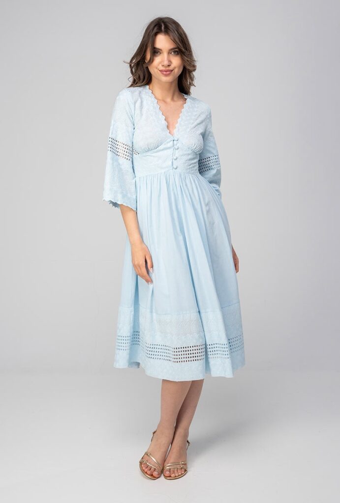 Rochii dama Hermosa bleu bumbac