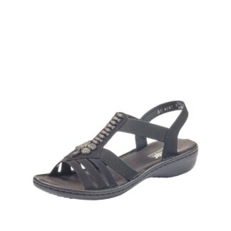 Sandale dama casual Rieker negru piele ecologica