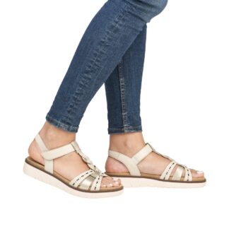 Sandale dama casual Remonte crem piele naturala D2044-60 din piele
