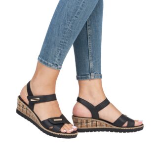 Sandale dama casual Remonte negru piele naturala R6266-00 din piele
