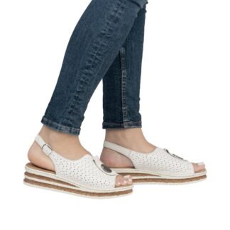 Sandale dama casual Rieker alb piele naturala