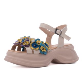 Sandale dama PASS Collection 3OLY80012A 52-N crem piele naturala