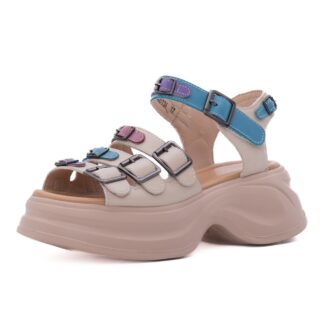 Sandale dama PASS Collection 3OLY80013A 97-N bej piele naturala