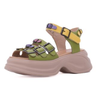 Sandale dama PASS Collection 3OLY80013C 06-N verde piele naturala