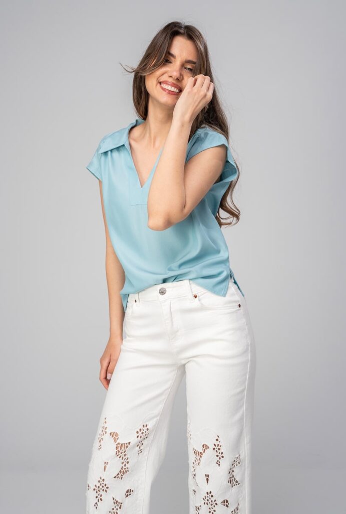 Camasi dama Hermosa bleu modal, poliester