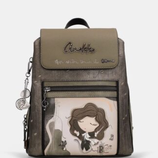 Rucsac damă ORCHESTRA WITH FLAP din piele ecologica Anekke 43805-270 Kaki Multicolor