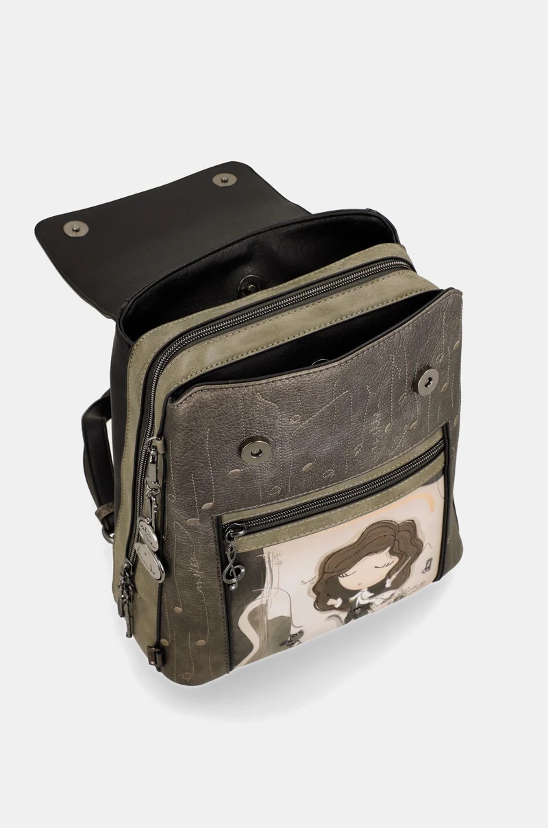 Rucsac damă ORCHESTRA WITH FLAP din piele ecologica Anekke 43805-270 Kaki Multicolor - imagine 2