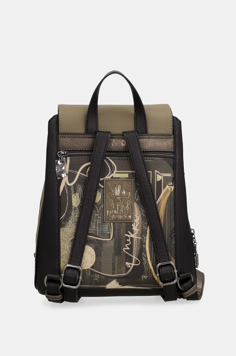Rucsac damă ORCHESTRA WITH FLAP din piele ecologica Anekke 43805-270 Kaki Multicolor - imagine 3