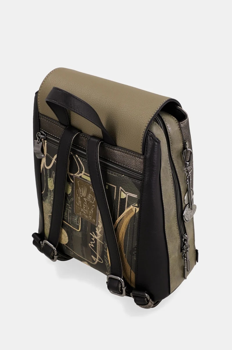 Rucsac damă ORCHESTRA WITH FLAP din piele ecologica Anekke 43805-270 Kaki Multicolor - imagine 4