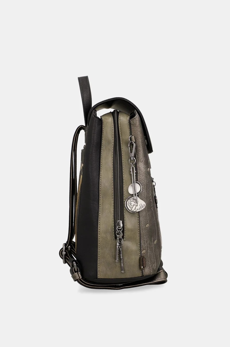 Rucsac damă ORCHESTRA WITH FLAP din piele ecologica Anekke 43805-270 Kaki Multicolor - imagine 5