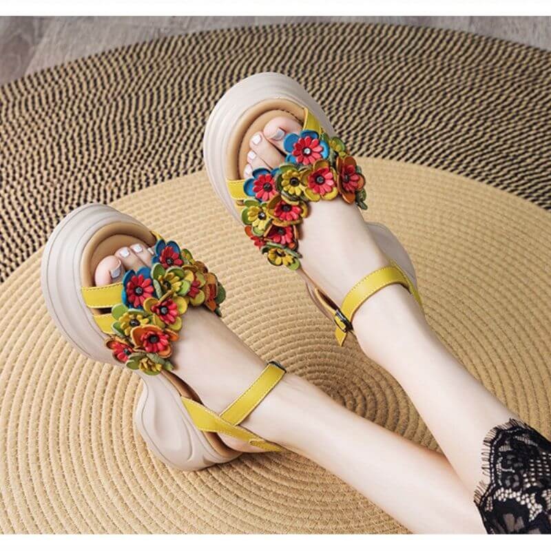Sandale dama din piele naturala PASS Collection 3OLY80012 08 galben - imagine 3