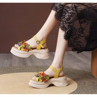 Sandale dama din piele naturala PASS Collection 3OLY80012 galben