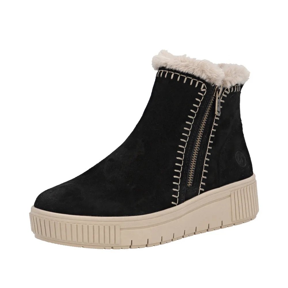 Botine dama din piele naturala intoarsa Remonte D3B70-03 negru