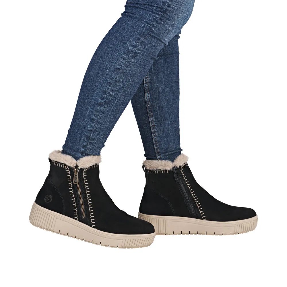 Botine dama din piele naturala intoarsa Remonte D3B70-03 negru