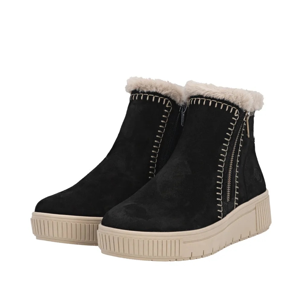 Botine dama din piele naturala intoarsa Remonte D3B70-03 negru