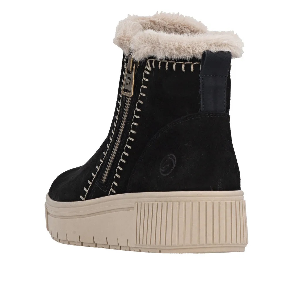 Botine dama din piele naturala intoarsa Remonte D3B70-03 negru