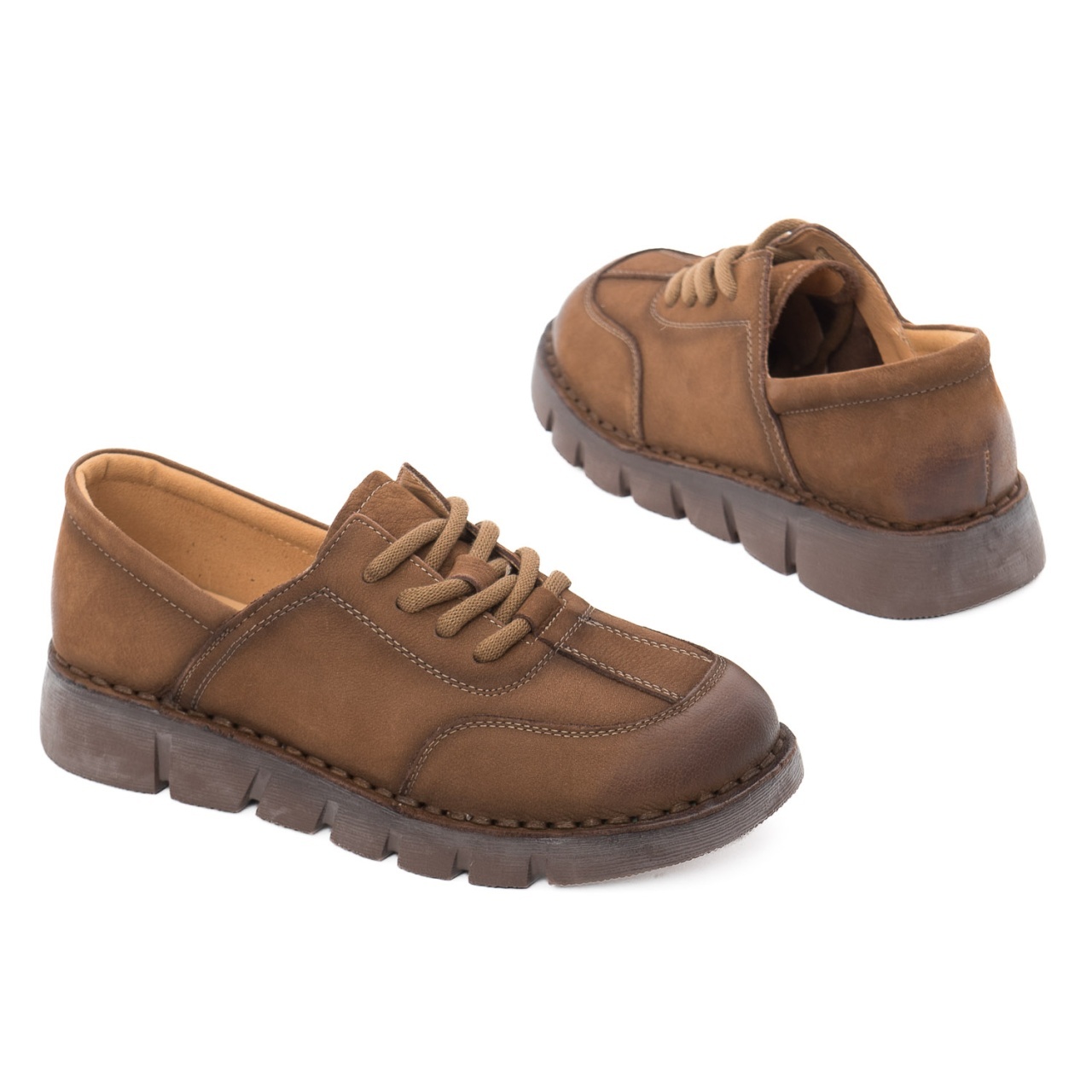 Pantofi dama casual din piele naturala Feeling 2388 maro kaki
