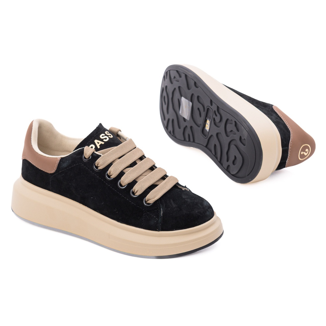 Pantofi dama casual din piele naturala nabuc PASS Collection 1LX90002E 01-2 negru