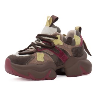 Pantofi dama sport din piele mix Feeling 3703 kaki multicolor