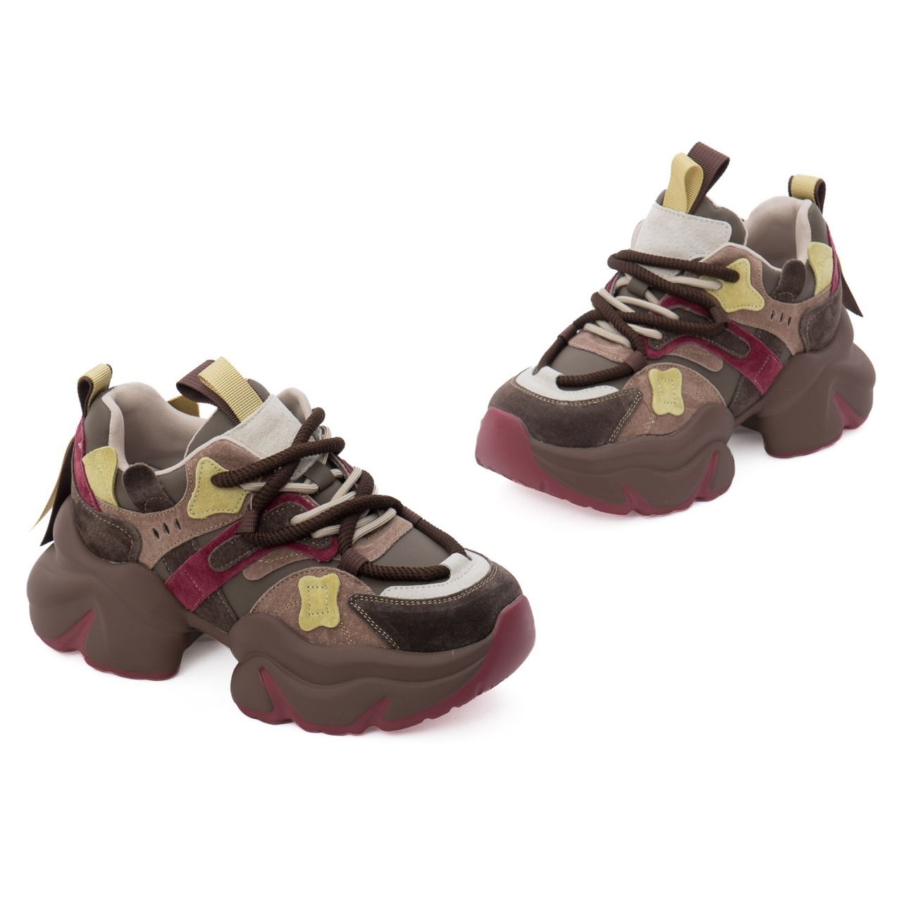 Pantofi dama sport din piele mix Feeling 3703 kaki multicolor