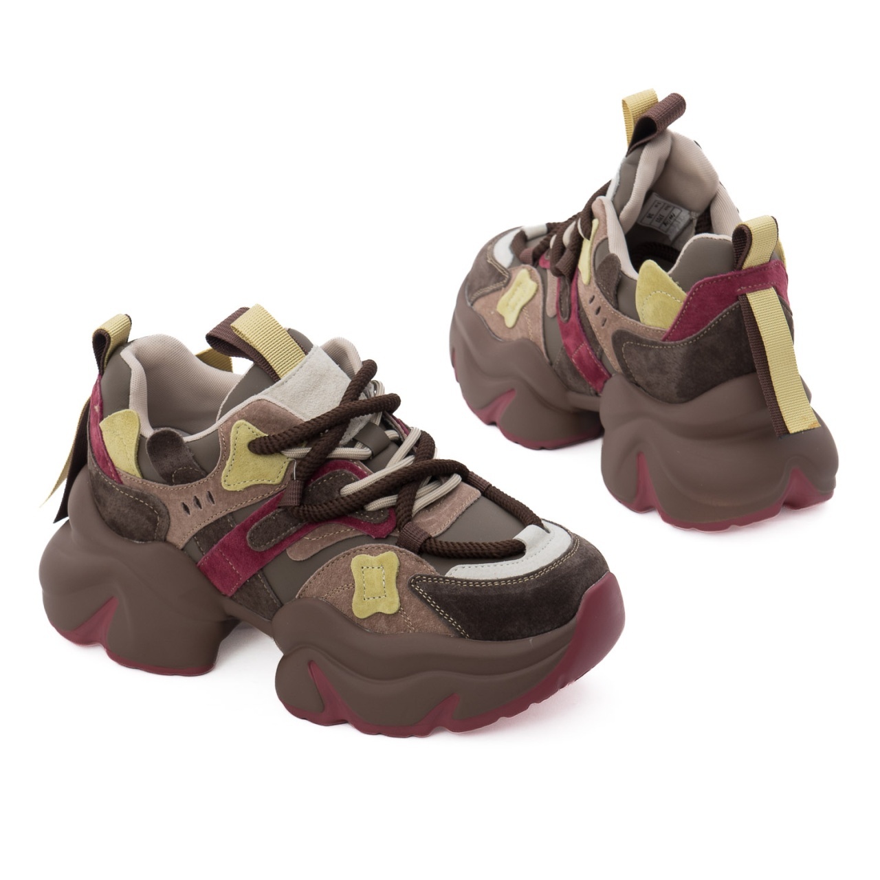 Pantofi dama sport din piele mix Feeling 3703 kaki multicolor