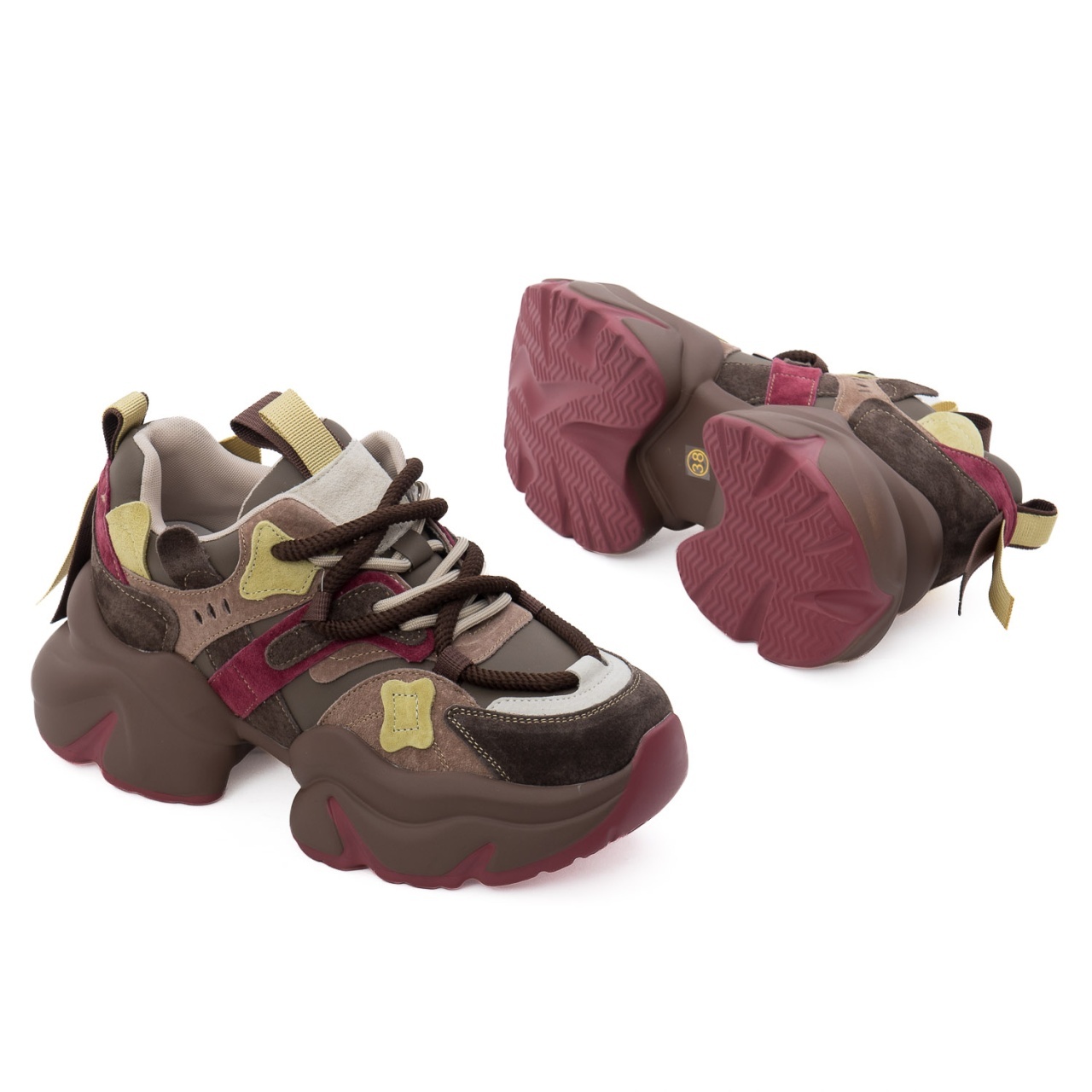 Pantofi dama sport din piele mix Feeling 3703 kaki multicolor