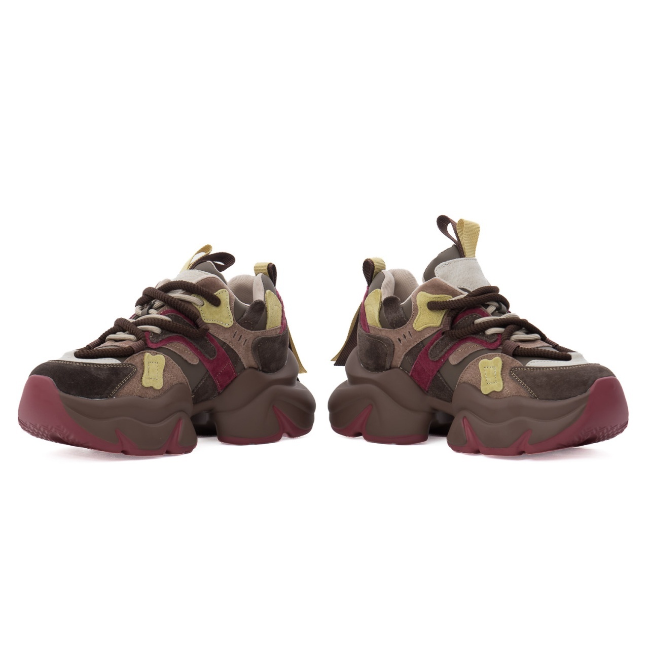 Pantofi dama sport din piele mix Feeling 3703 kaki multicolor