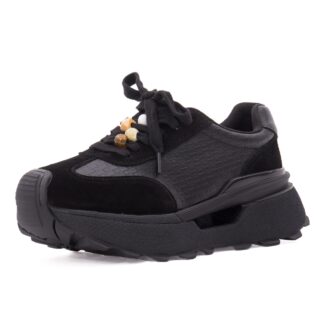 Pantofi dama sport din piele mix Feeling 68102 negru