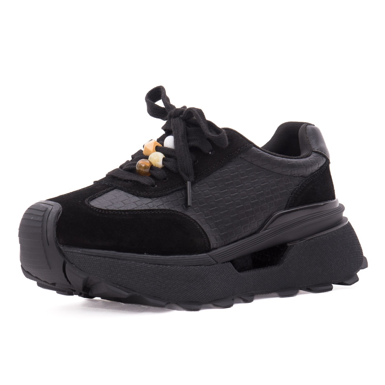 Pantofi dama sport din piele mix Feeling 68102 negru
