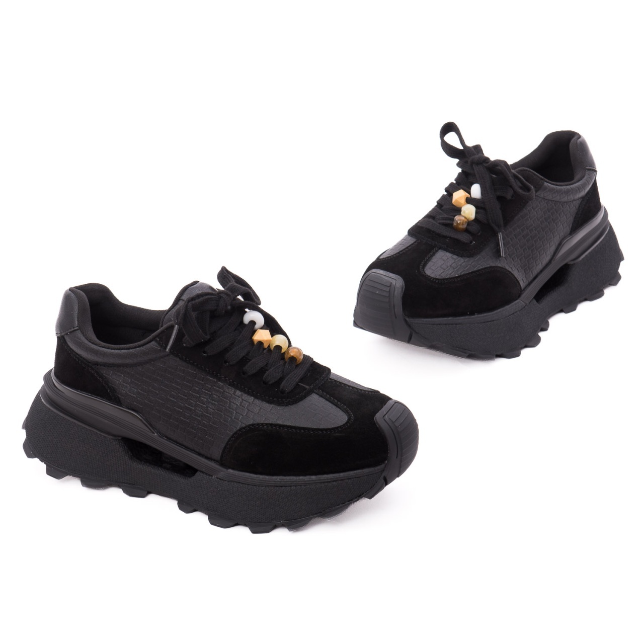 Pantofi dama sport din piele mix Feeling 68102 negru